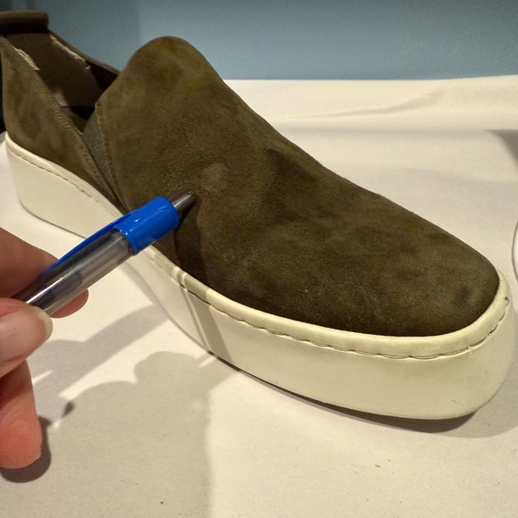 VINCE Saxon Olive Green Suede Leather Slip-On Platform Sneakers Size 8 - Picture 12 of 12